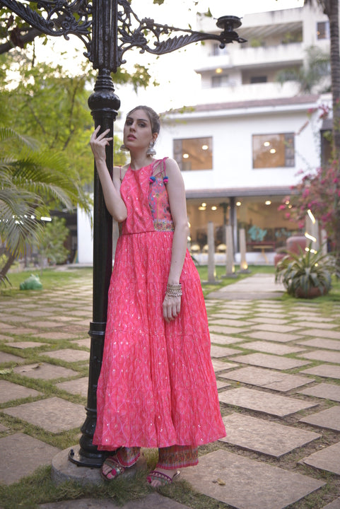 Pink printed anarkali set